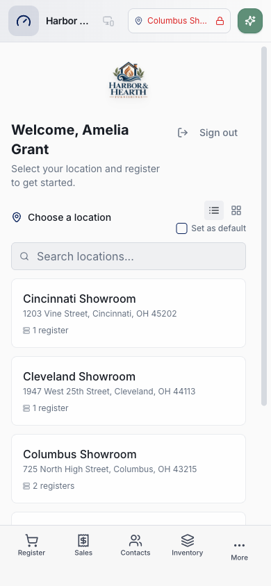 Real Harbor and Hearth location selection on iPhone