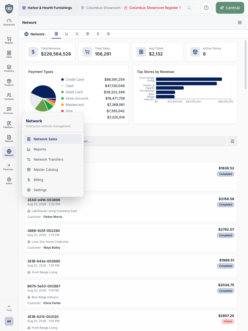Real Harbor and Hearth franchise network view on iPad